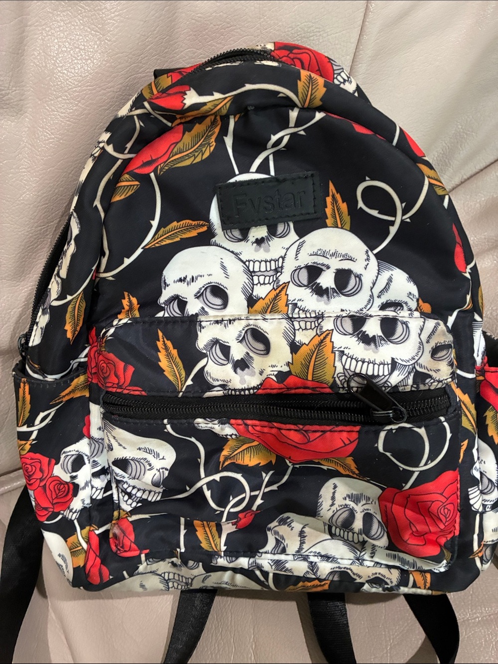 Black Red Rose & Skull Mini Backpack
